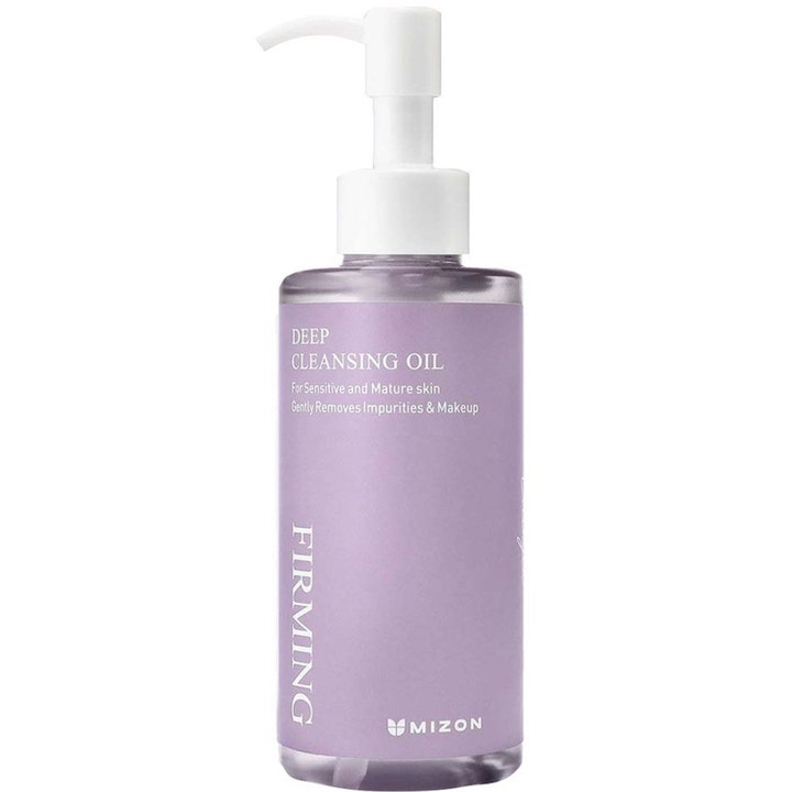 Mizon Firming Deep Cleansing Oil 150 ml ansiktsrens som fjerner sminke i lilla plastflaske med hvit pumpe