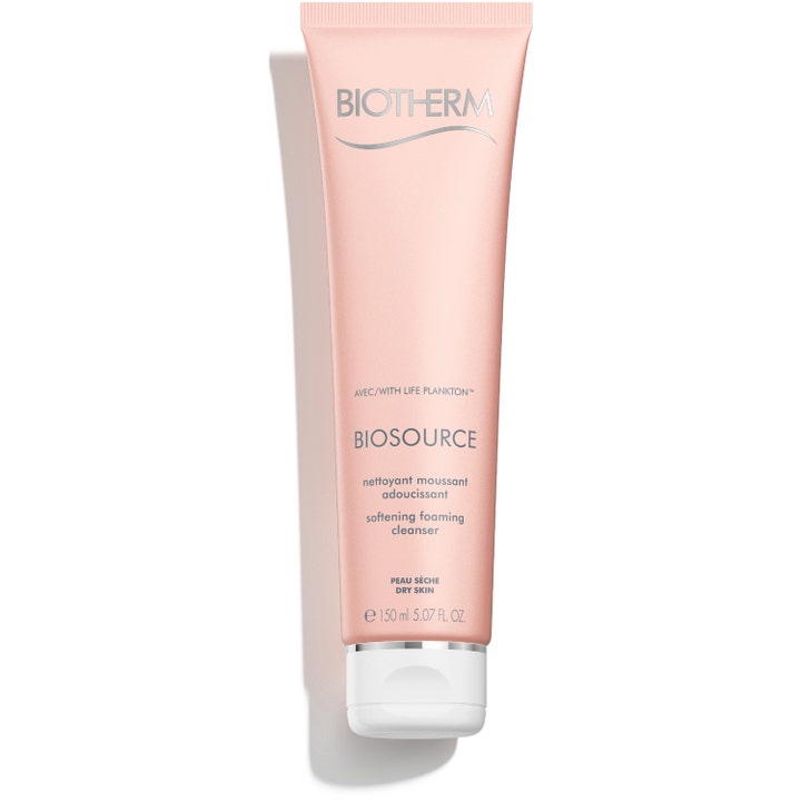 Biotherm Biosource Softening Foaming Cleanser 150 ml mykgjørende ansiktsrens for tørr hud i rosa tube med hvit kork