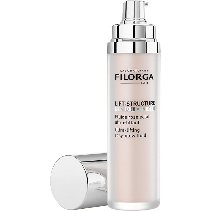 Filorga Lift-Structure Radiance 50 ml glødgivende dagkrem i hvit pumpeflaske med sølvfarget kork.