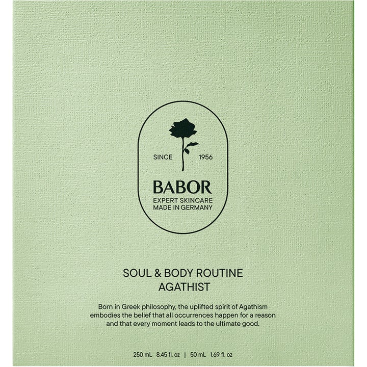 Babor Soul & Body Gift Set Agathist 300 ml hudpleiesett i en lysegrønn teksturert eske med merkevarens logo