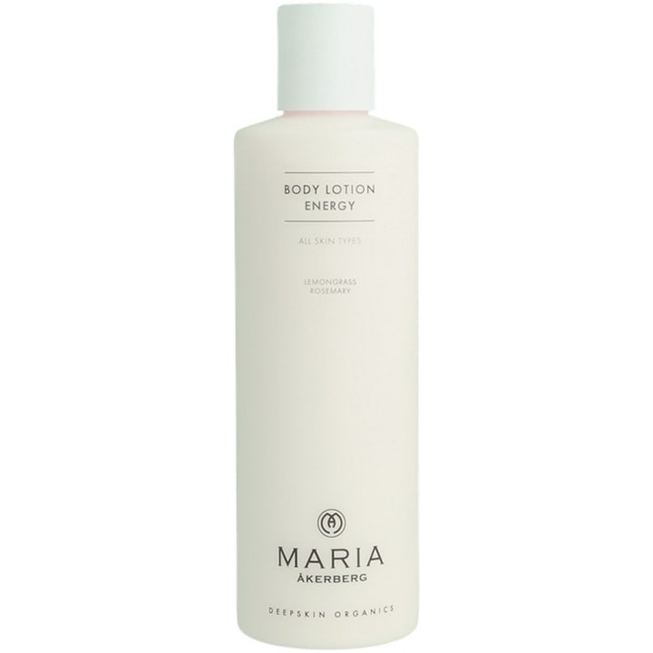 Maria Åkerberg Body Lotion Energy 250ml energigivende kroppskrem i hvit plastflaske med sitrongress og rosmarin