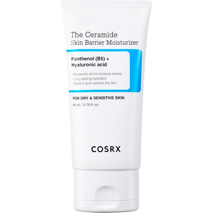 COSRX The Ceramide Skin Barrier Moisturizer 80 ml fuktighetskrem som styrker barriere i hvit tube med blått felt