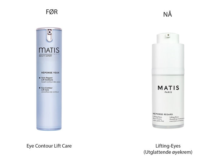 Matis Réponse Regard Lifting Eyes 15 ml utglattende øyekrem i hvit pumpeflaske som gir et løft til blikket