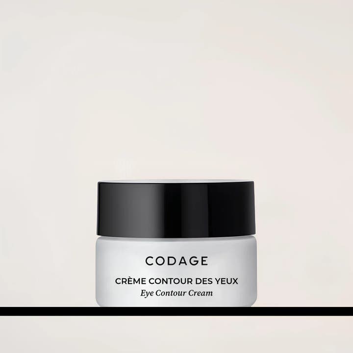Codage Paris The Eye Contour Cream 15 ml mot mørke ringer i en hvit glasskrukke med svart lokk