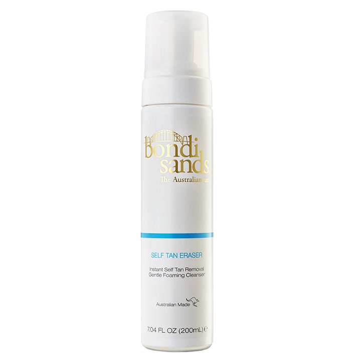 Bondi Sands Self Tan Eraser 200ml rensende skum fjerner selvbruning effektivt i hvit pumpeflaske med gulldetaljer.