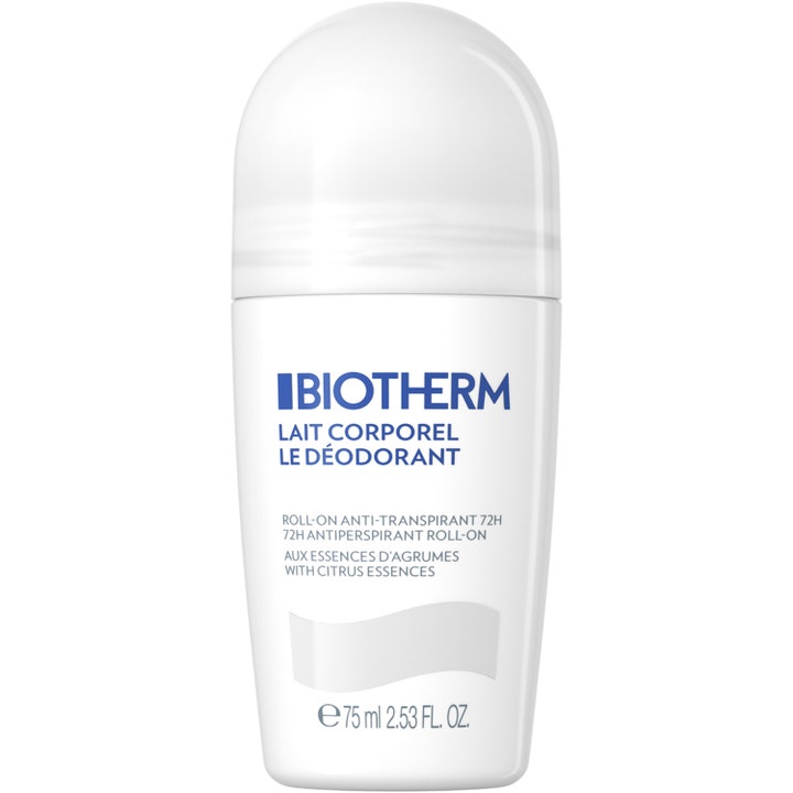 Biotherm Lait Corporel Deodorant Roll-On 75 ml hvit antiperspirant som gir 72 timers beskyttelse med friske sitrusessenser