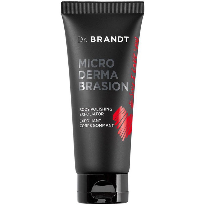 Dr. Brandt Microdermabrasion Body Polishing Exfoliator kroppsskrubb i matt svart tube med sølvtekst og røde detaljer
