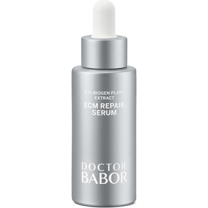 Doctor Babor ECM Repair Serum 30 ml reparerende ansiktsserum i sølvfarget flaske med hvit pipette.