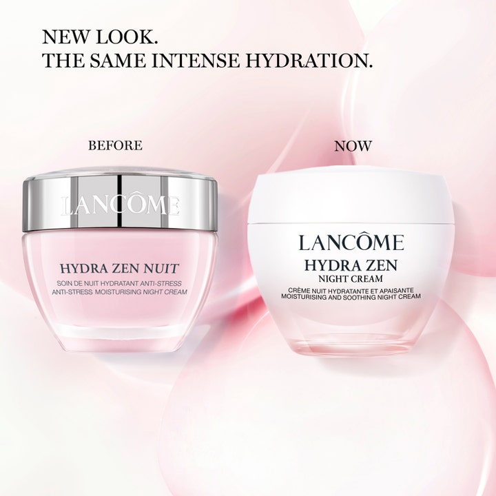 Lancôme Hydra Zen Night Cream 50 ml beroligende nattkrem i nytt design med hvit krukke og rosa detaljer.