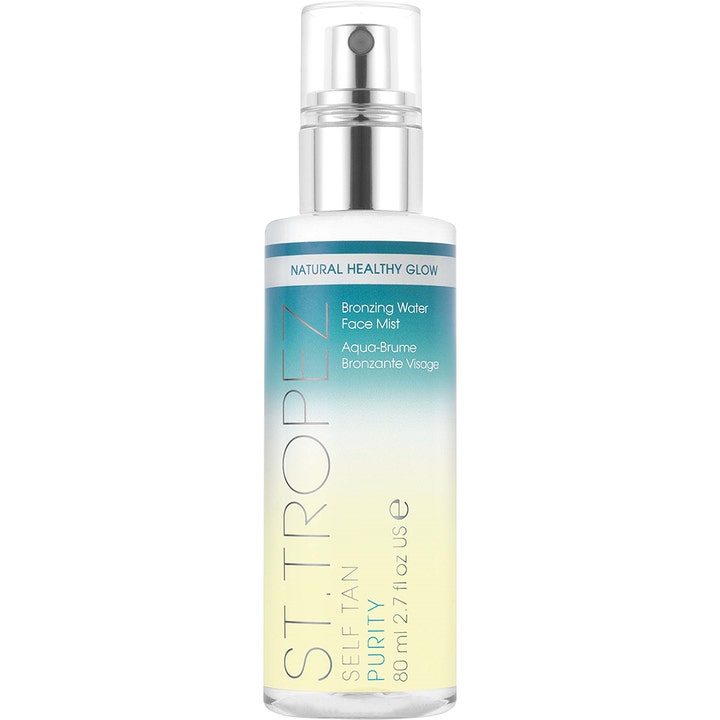St. Tropez Self Tan Purity Bronzing Water Face Mist 80 ml ansiktsspray gir glød i en klar flaske med sølvpumpe