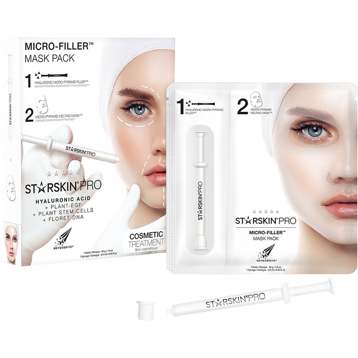 Starskin Micro Filler Mask Pack 40 g ansiktsmaske gir glød med hvit sprøyte og sheetmask i hvit forpakning