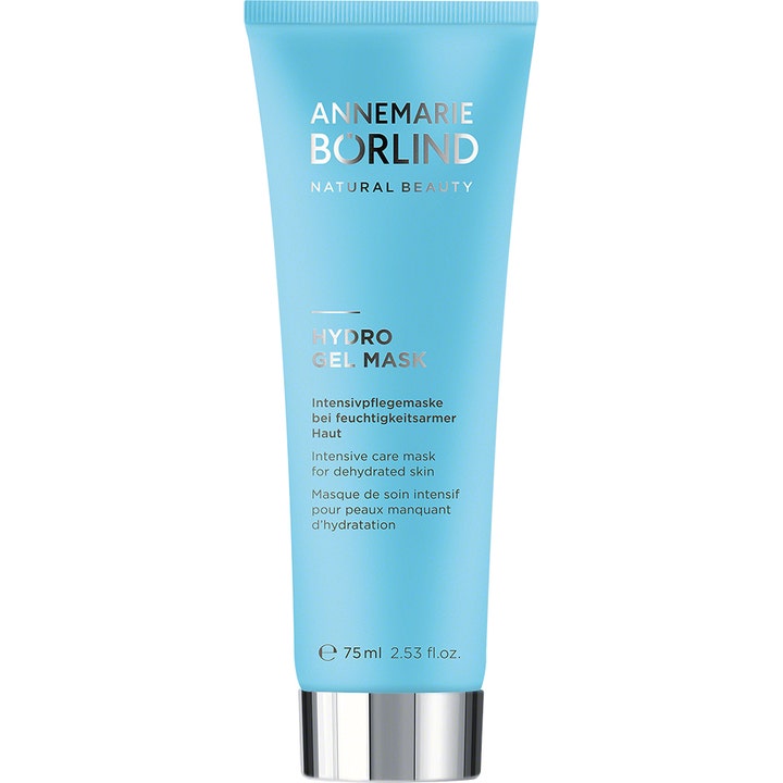 Annemarie Börlind Hydro Gel Mask 75 ml fuktighetsgivende ansiktsmaske i lyseblå tube med skinnende sølvkork
