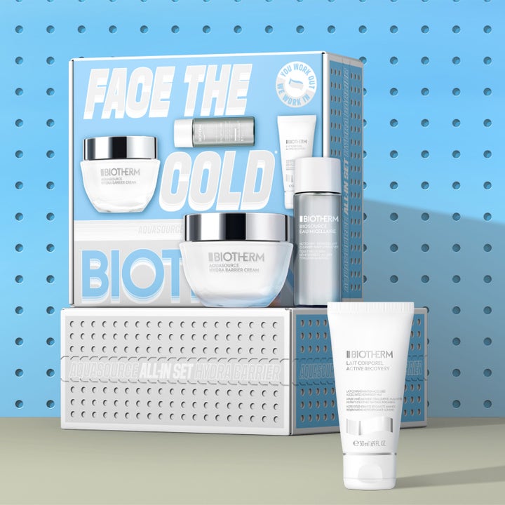 Biotherm Hydra Barrier Set 1 stk fuktighetsgivende hudpleiesett i blå gaveeske med ansiktskrem og bodylotion