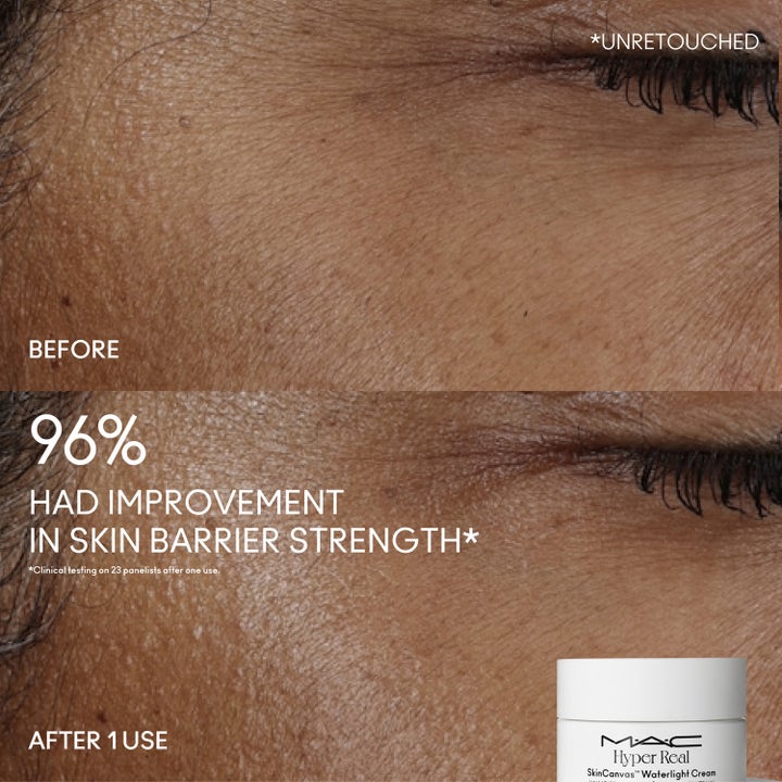 MAC Cosmetics Hyper Real Skincanvas Waterlight Moisturizer 50 ml ansiktskräm gir sterkere hudbarriere etter én bruk.