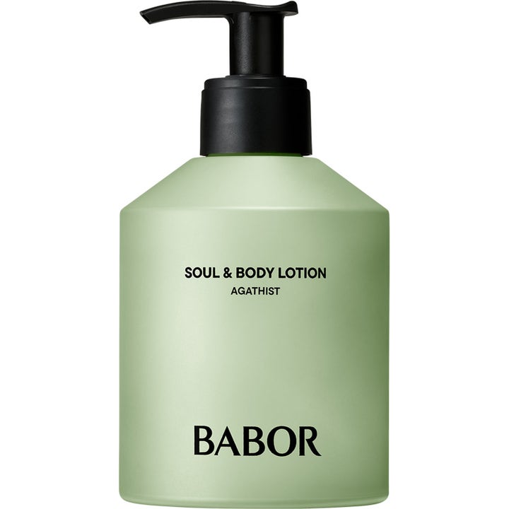 Babor Soul & Body Lotion Agathist fuktighetsgivende kroppslotion i en matt lysegrønn flaske med svart pumpe