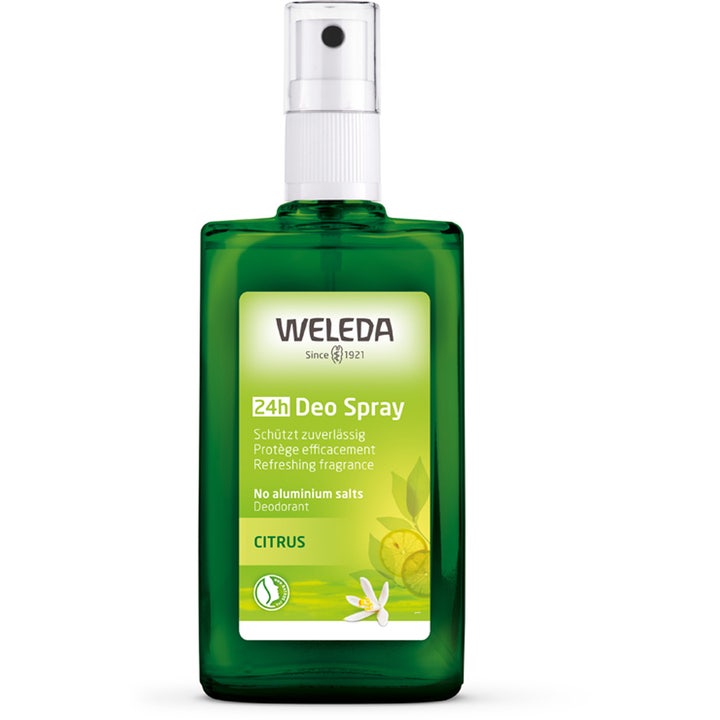 Weleda Citrus 24h Deo Spray 100 ml forfriskende deodorant i grønn glassflaske med spraypumpe