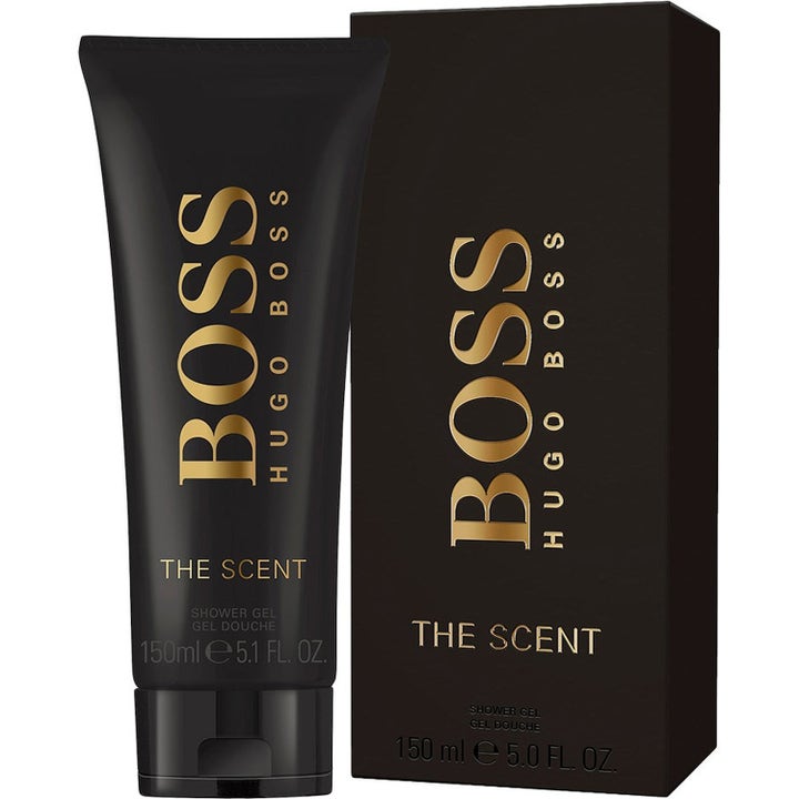 Hugo Boss The Scent Shower Gel 150 ml hudpleie i elegant svart tube og eske med luksuriøs gullskrift.
