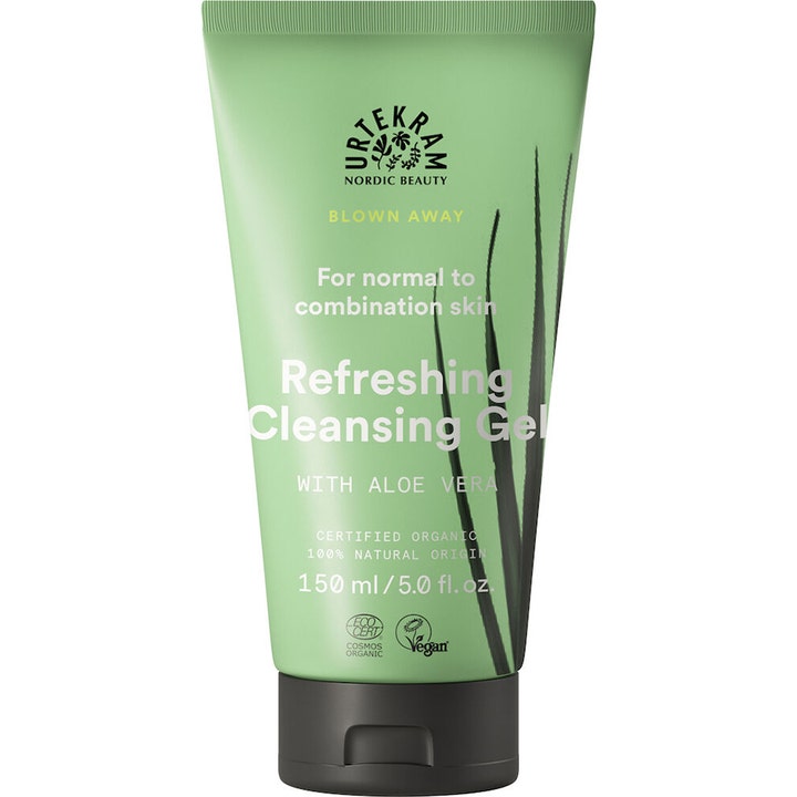 Urtekram Blown Away Refreshing Cleansing Gel 150 ml forfriskende rensegelé i lysegrønn tube med aloe vera og sort kork.