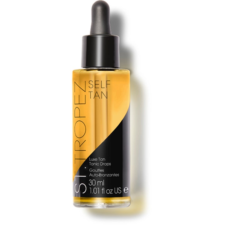 St. Tropez Luxe Tan Tonic Drops 30 ml selvbruningsdråper som skaper glød i en glassflaske med sort pipette