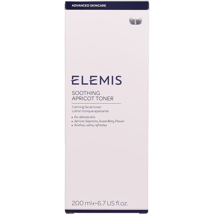 Elemis Soothing Apricot Toner 200 ml beroligende ansiktsvann i hvit eske som pleier og roer ned ømfintlig hud