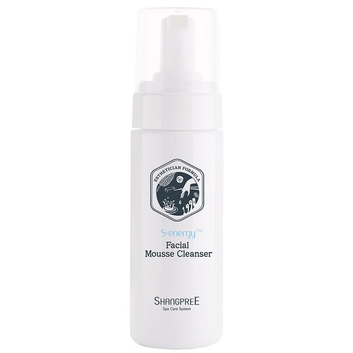 Shangpree S-energy Facial Mousse Cleanser 150 ml renseskum i hvit pumpeflaske med gjennomsiktig kork