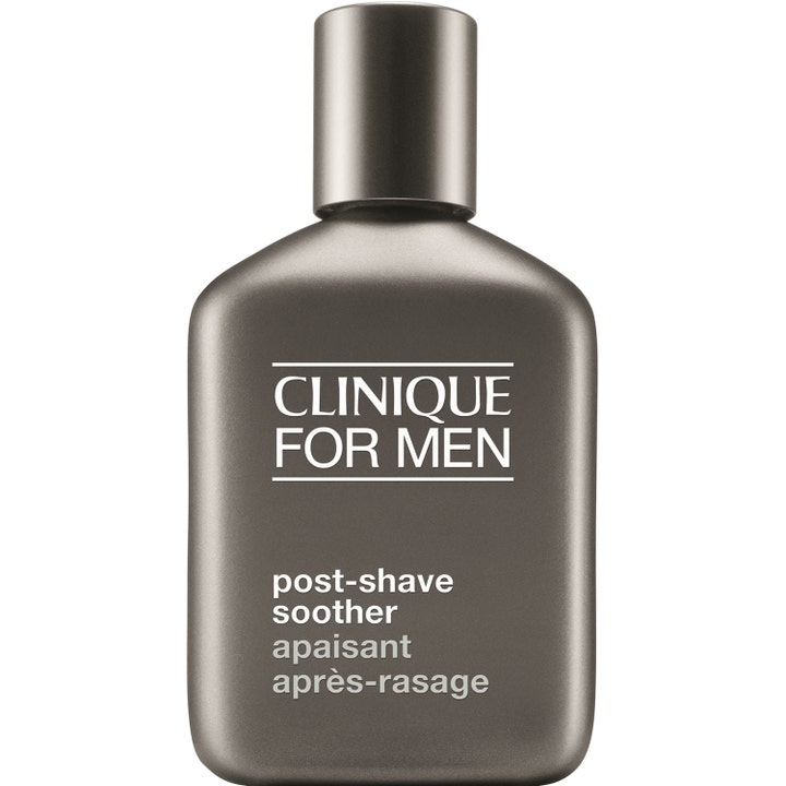 Clinique For Men Post-Shave Soother 75ml beroligende etterbarberingskrem i matt mørkegrå flaske med sølvdetaljer.