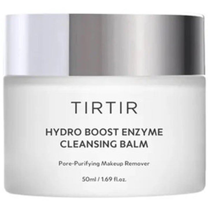 Tirtir Hydro Boost Enzyme Cleansing Balm 50 ml pore-rensende sminkefjerner i frostet hvit krukke med sølvlokk