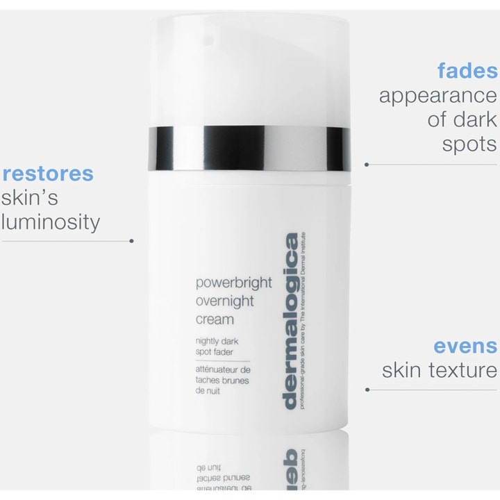 Dermalogica Powerbright Overnight Cream 50 ml nattkrem mot mørke flekker i hvit pumpeflaske med sølvdetaljer