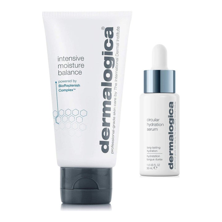 Dermalogica Intensive Moisture Balance og Circular Hydration Serum 30ml fuktgivende duo i hvit tube og flaske med pipette