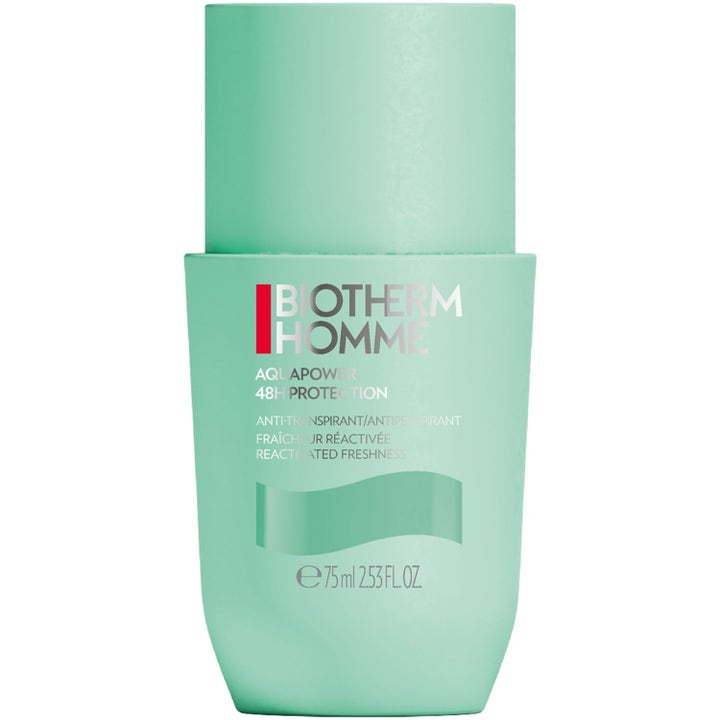 Biotherm Homme Aquapower 75ml antiperspirant roll-on gir 48 timers friskhet i en mintgrønn beholder
