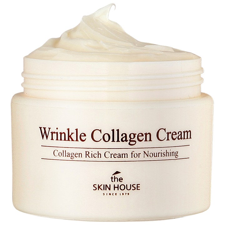 The Skin House Wrinkle Collagen Cream nærende ansiktskrem som reduserer rynker i hvit krukke med fyldig tekstur