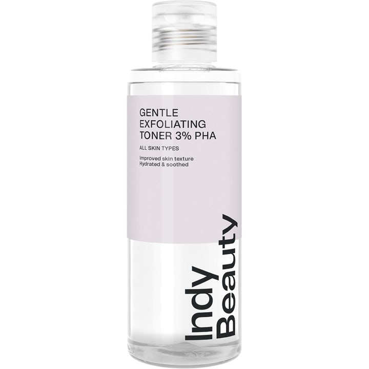Indy Beauty Gentle Exfoliating Toner 3% PHA 150 ml ansiktsvann som gir jevnere tekstur i klar plastflaske
