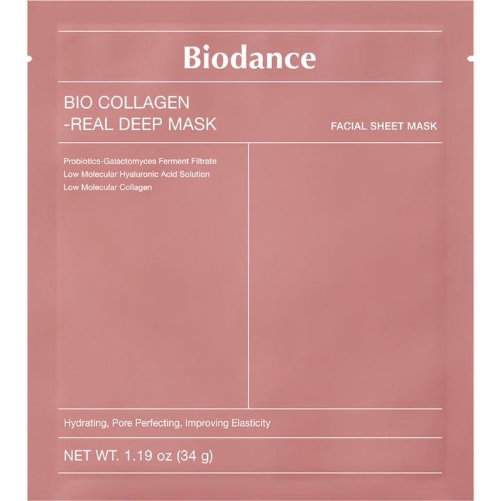 Biodance Bio Collagen-Real Deep Mask 136 g fuktighetsgivende sheetmaske i rosa sachet med kollagen