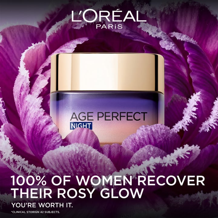 L'Oréal Paris Age Perfect Golden Age Night Cream 50 ml nattkrem gir glød i en lilla frostet blomst med gulllokk