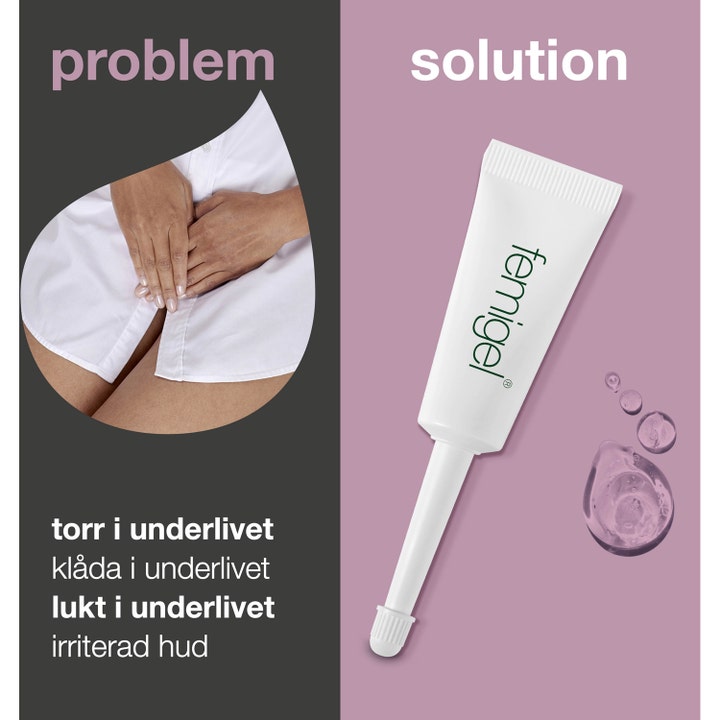 Australian Bodycare Femigel 25 ml intimpleie mot kløe og tørr i underlivet med hvit tube og klar gel-tekstur