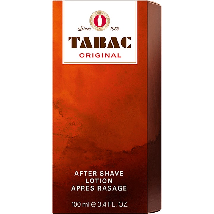 Tabac Original After Shave 100 ml beroligende aftershave lotion i brunrød eske med hvit logo og tekst