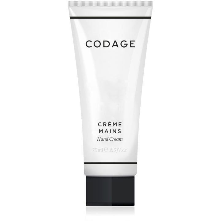 Codage Crème Mains 75ml fuktighetsgivende håndkrem i hvit tube med minimalistisk svart tekst og svart lokk