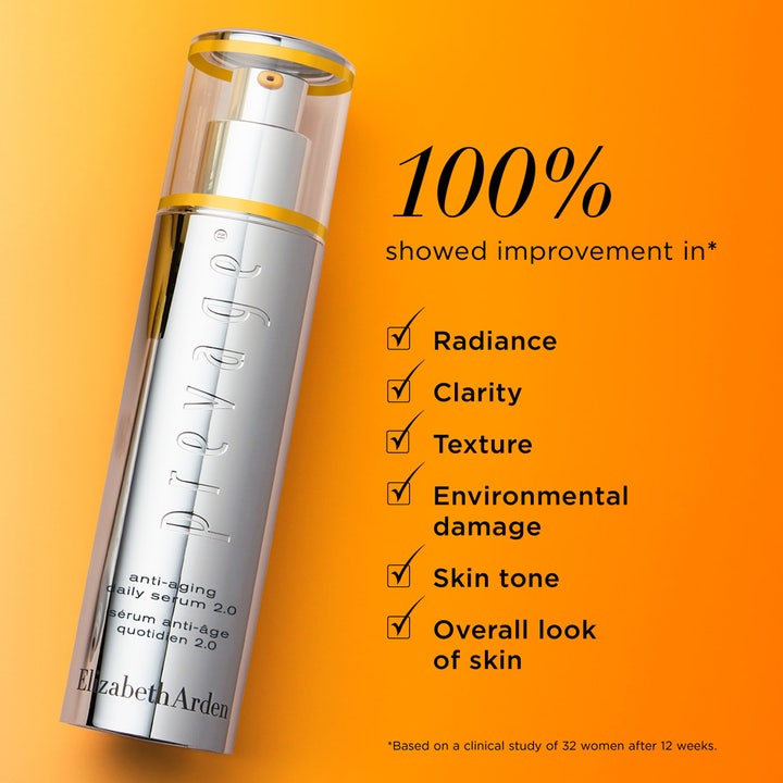 Elizabeth Arden Prevage Anti-aging Daily Serum 2.0 50 ml i sølvflaske som gir 100 % forbedret glød, klarhet og tekstur