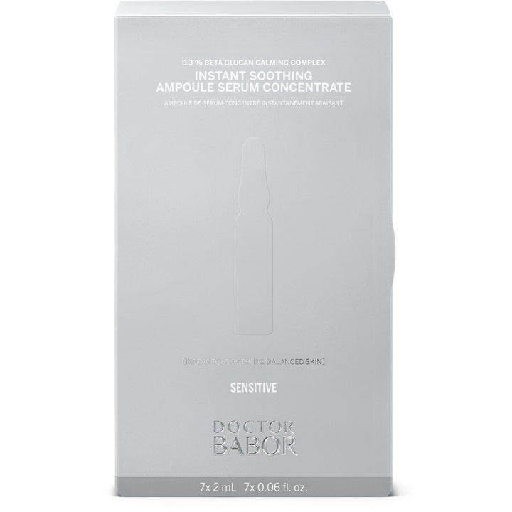 Babor Instant Soothing Ampoule Serum 14 ml beroligende serum i sølvfarget eske med preget ampulle