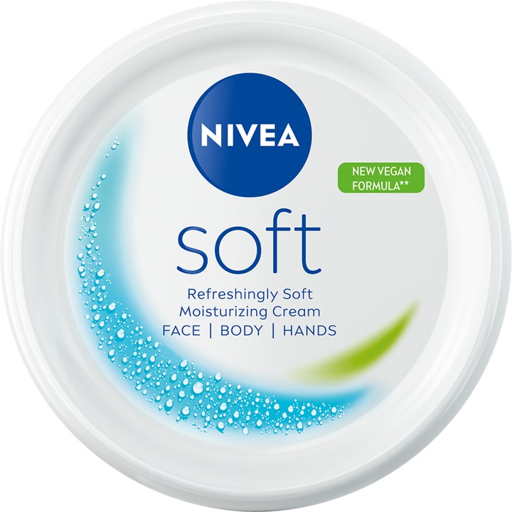 Nivea Soft Refreshingly Soft Moisturizing Cream fuktighetskrem i hvit plastkrukke med blått og grønt design