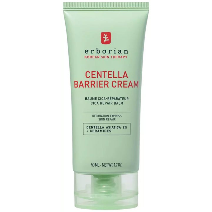Erborian Centella Barrier Cream 50 ml reparerende ansiktskrem i lysegrønn tube med gjennomsiktig lokk