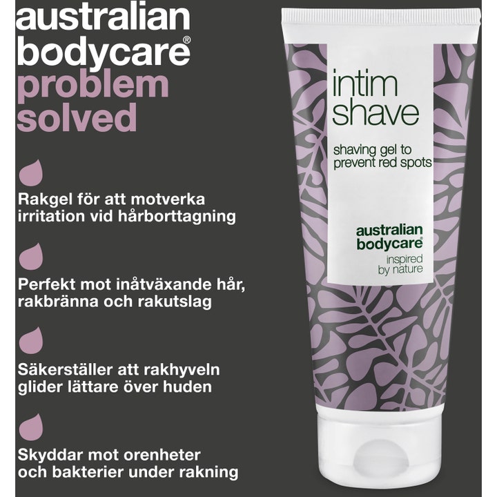 Australian Bodycare Intim Shave 100 ml barbergel for intimbarbering i hvit tube med lilla bladmønster