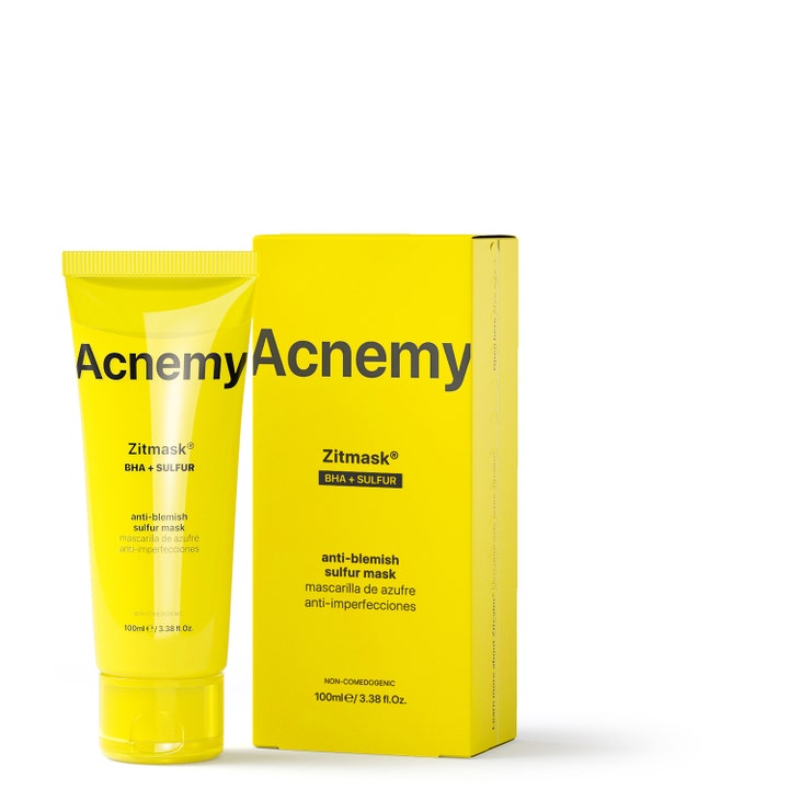 Niche Beauty Lab Acnemy Zitmask 100 ml ansiktsmaske mot urenheter i gul emballasje med BHA og svovel