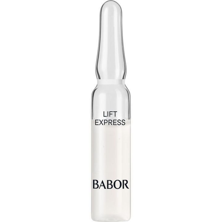 Babor Lift Express 2 ml oppstrammende ansiktsserum i en klar glassampulle med lettflytende væske.