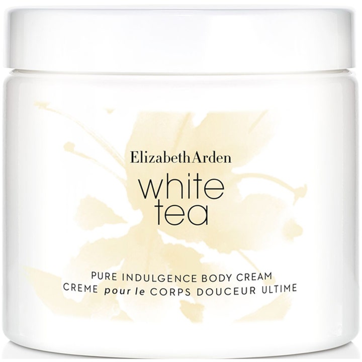 Elizabeth Arden White Tea Pure Indulgence Body Cream pleiende kroppskrem som gir fukt i hvit krukke med blomstermotiv