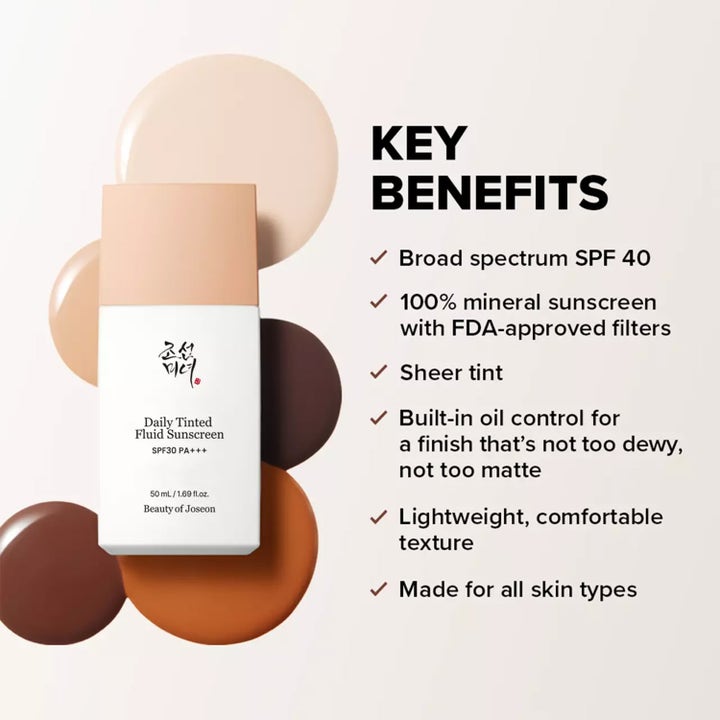 Beauty of Joseon Daily Tinted Fluid Sunscreen 50 ml solkrem for ansiktet med mineralfilter og fargede dråper.