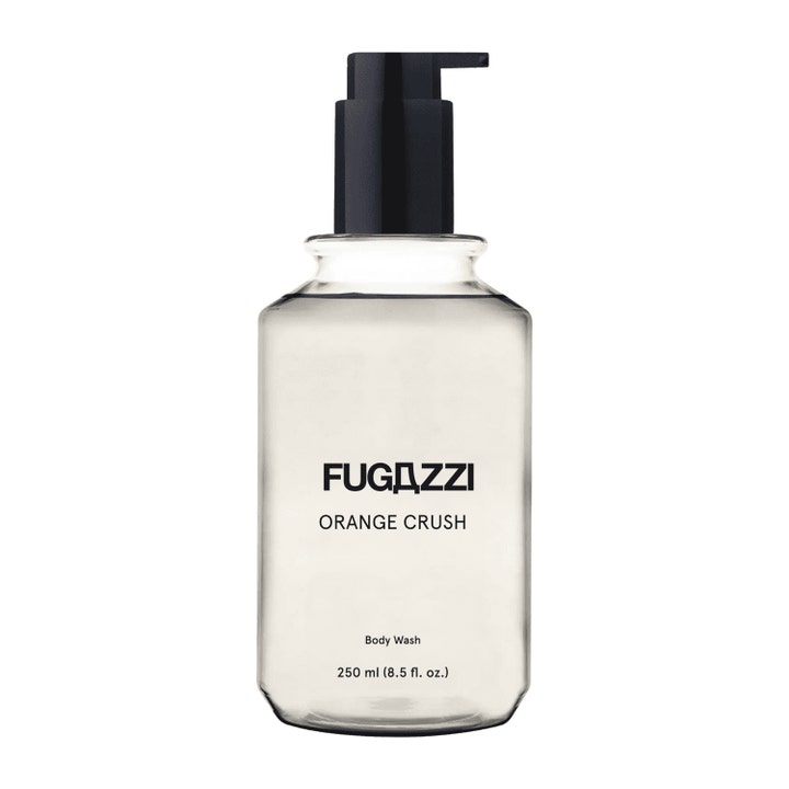 Fugazzi Orange Crush 250 ml rengjørende body wash i gjennomsiktig flaske med sort pumpe for en frisk følelse
