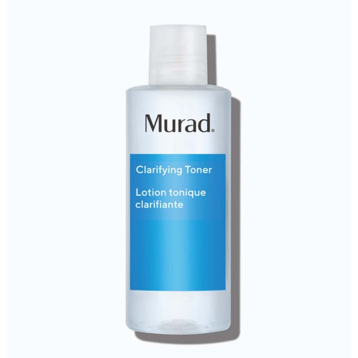 Murad Clarifying Toner 180 ml rensende ansiktsvann balanserer huden i klar plastflaske med blå etikett og hvitt lokk
