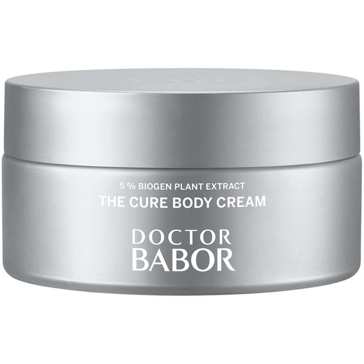 Doctor Babor The Cure Body Cream 200 ml reparerende kroppskrem i en stilren sølvfarget krukke med hvit tekst.