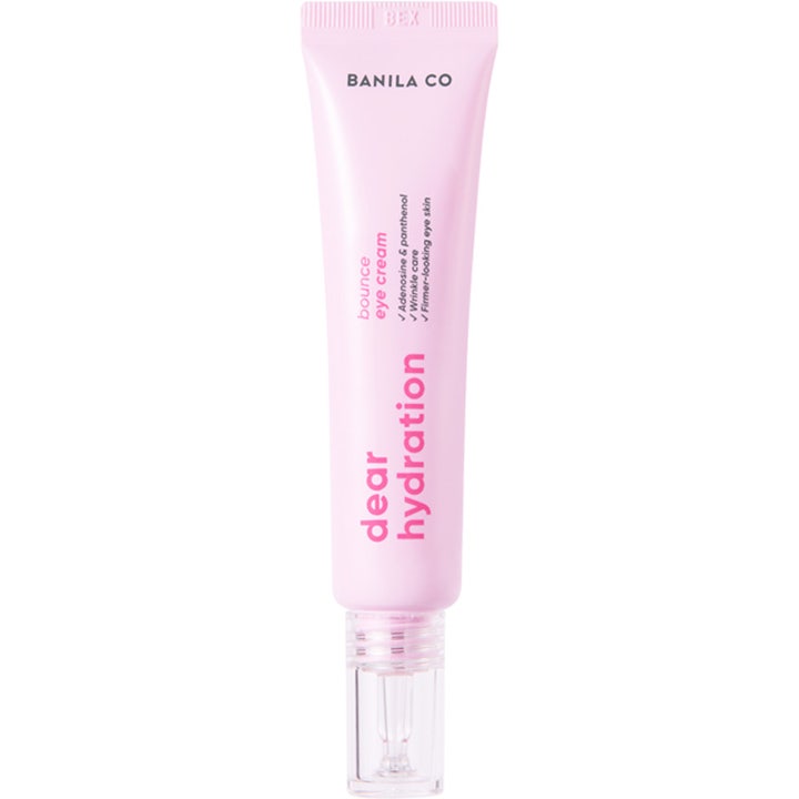 Banila Co Dear Hydration Bounce Eye Cream 20 ml fuktighetsgivende øyekrem på rosa tube med gjennomsiktig kork.